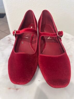 Classic Red Velvet Mary Jane Flats